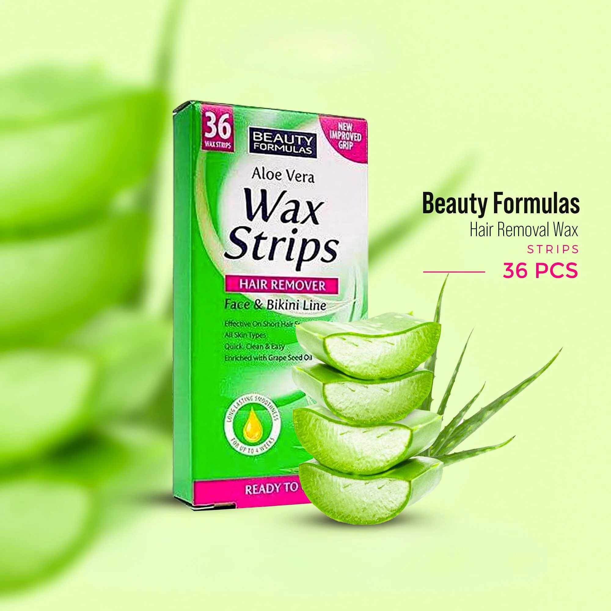 Beauty Formulas Aloe Vera Wax Strips Hair Remover 36pcs (E-2235)