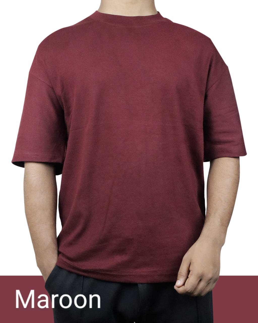 Solid Maroon Cotton Drop Shoulder T-Shirt (EDP-1649)