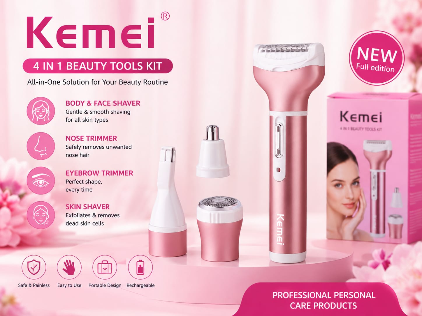 Kemei 4 in 1 Beauty Tools Kit (EDP-3651)