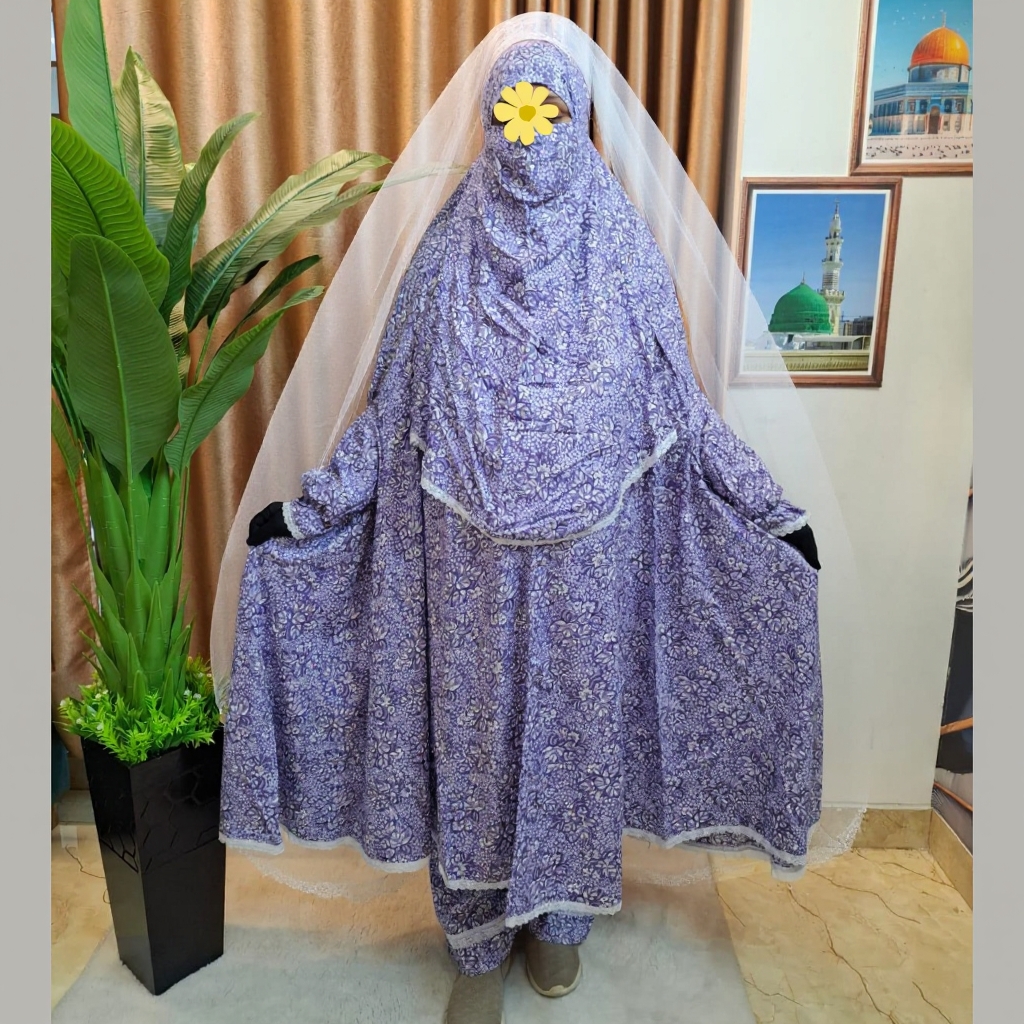 Woman Lilen Fabric Khimar Set D-WLF121