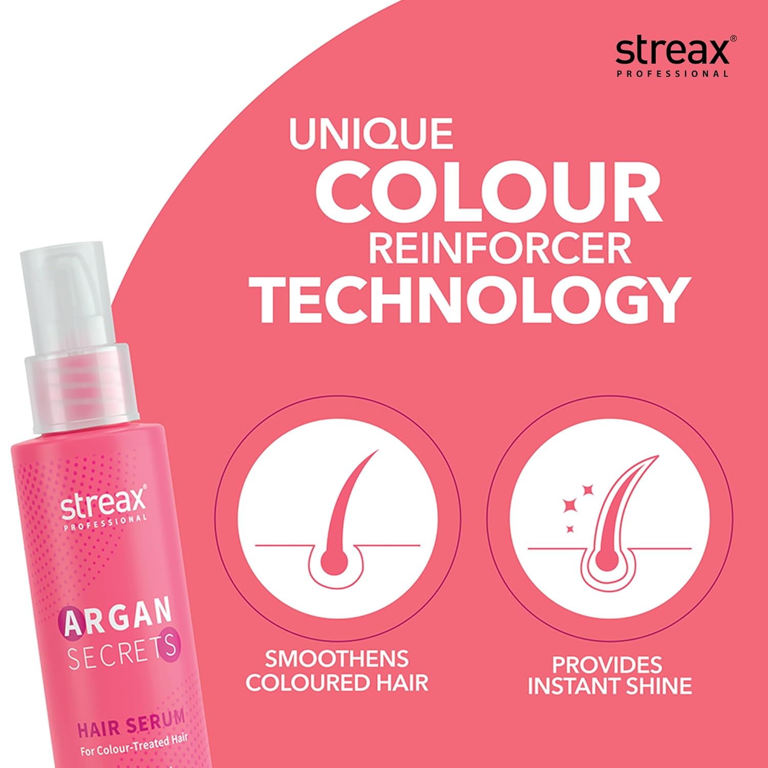 Streax Professional 100ml Argan Secrets Colour Protect Hair Serum for Women | Enriched with Argan Oil & UV Filter | Prevents Frizz | Provides Instant Shine & Smoothness | Enhances Radiance of Hair (EDP-2879)
