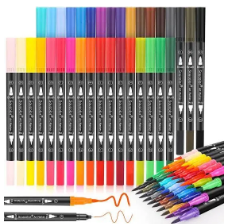 Dual Tip Brush Marker Pen, Colored Pen Fine Point Art Marker & Brush Highlighter Pen for Adult Coloring Hand Lettering Writing Planner Art Supplier(12 Colors Pen black bodySet)