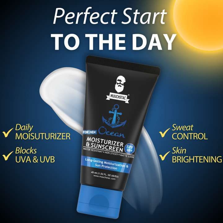 Muuchstac Mens Ocean Moisturizer & Sunscreen Matte Look Spf 18+ Cream 45ml With Turmeric & Aloe Vera Beads, Non-Sticky & Water Resistant (EDP-2514)