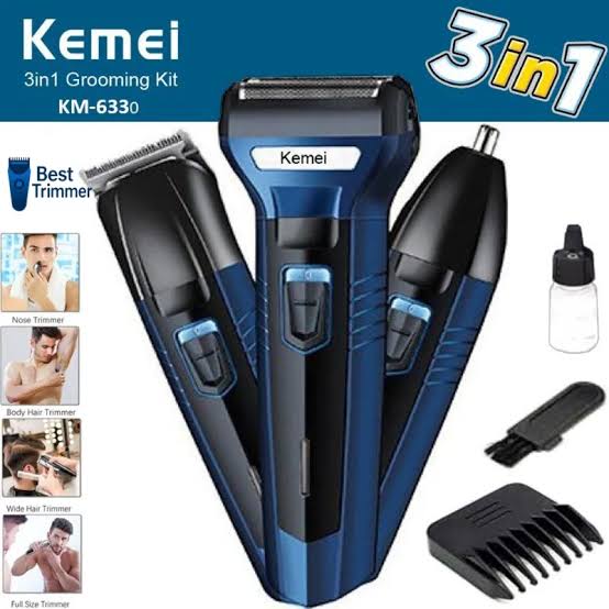 Kemei KM-6330 3 In 1 Rechargeable Hair Clipper Shaver Beard Styling Hair Removal Machine Nose Trimmer For Men (EDP-3593)
