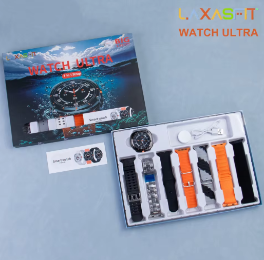 LAXASFIT Smart Watch 7+1 Set Bluetooth Call Message Reminder Health Monitor Multiple Bands Switchable Smartwatch For IOS/Android (EDP-3239)