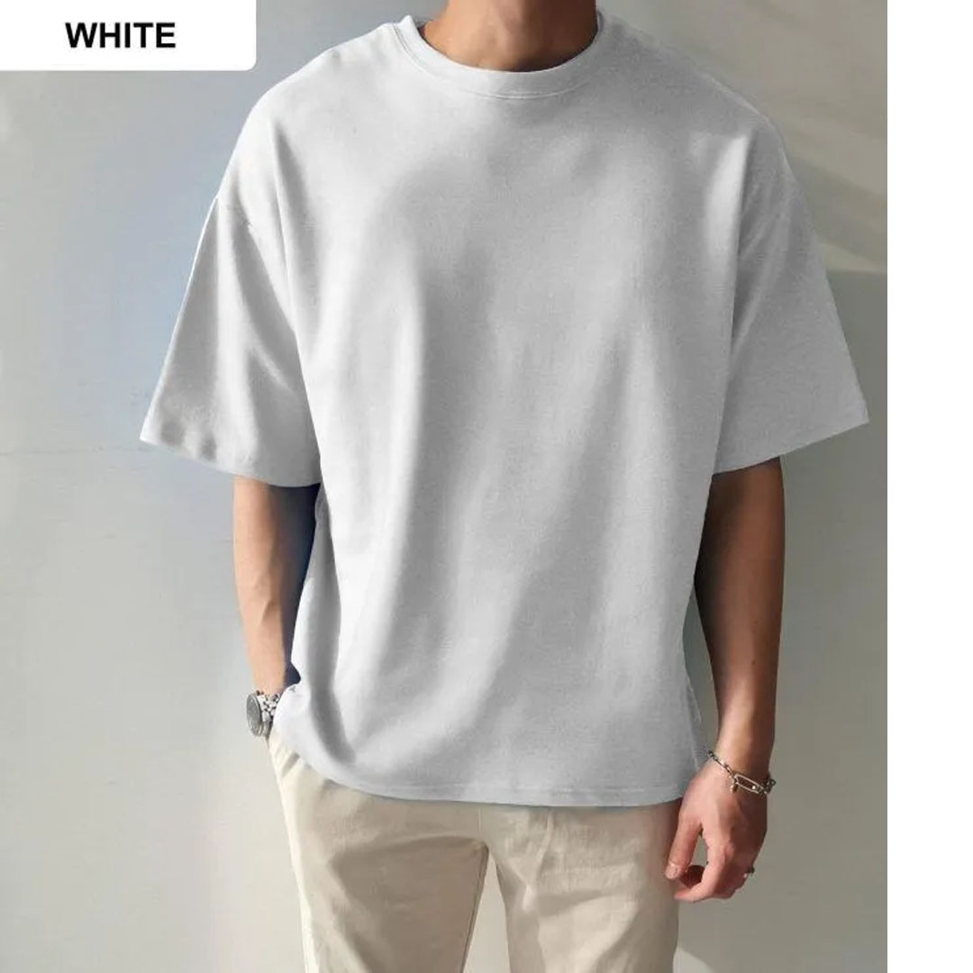 Solid White Cotton Drop Shoulder T-Shirt (EDP-1486)