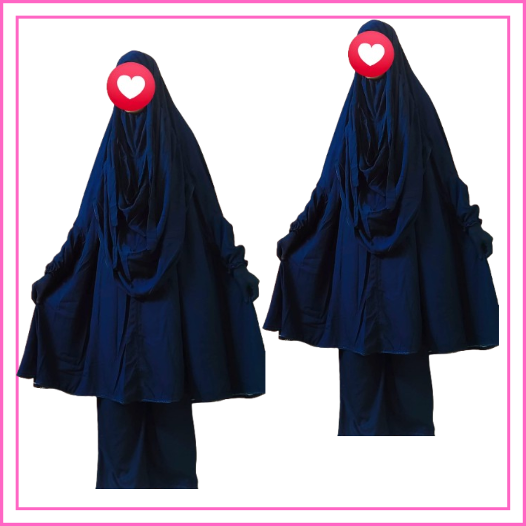 D-Premium Quality Full Black Soft Lilen Khimar Set For Woman