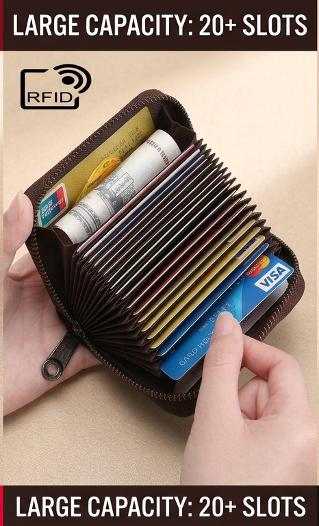 D-RFID Anti-Theft Genuine Cowhide Leather Card Holder Wallet