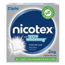 Cipla Nicotex Nicotine Sugar Free Mint Plus Gums 2Mg 12 Gums Each Pack - Helps To Quit Smoking - Who - Approved Therapy (E-2275)