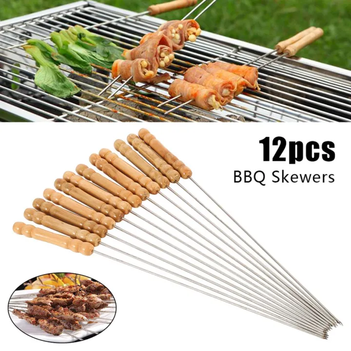 High-Quality BBQ Wooden Handle Skewers – Set of 12 pcs. (E-3148)