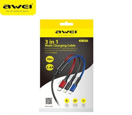 Awei CL-971 3-in-1 2.4A Fast Charging Cable 1m (EDP-458)