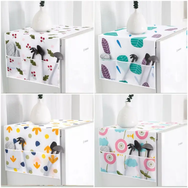 Cute Cartoon Print Dust Cover Washing Machine Cover Refrigerator Organizer Fridge Dust Cover With Pocket Home Décor (E-1896)