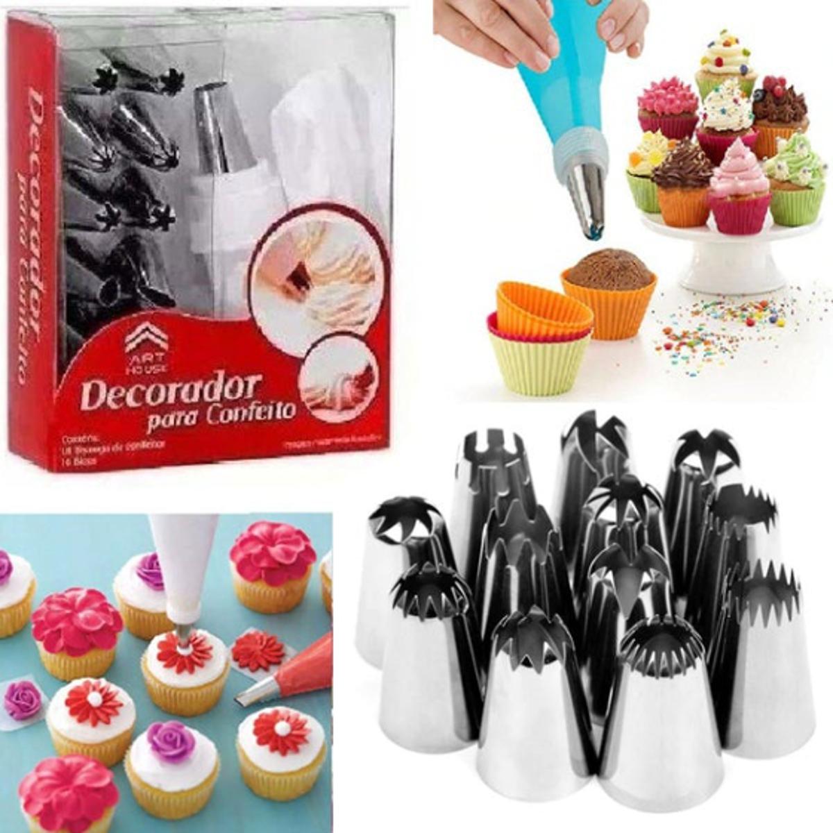 12 Piece Cake Decorating Set Frosting Icing Piping Bag Tips with Steel Nozzles. Reusable & Washable (E-3138)