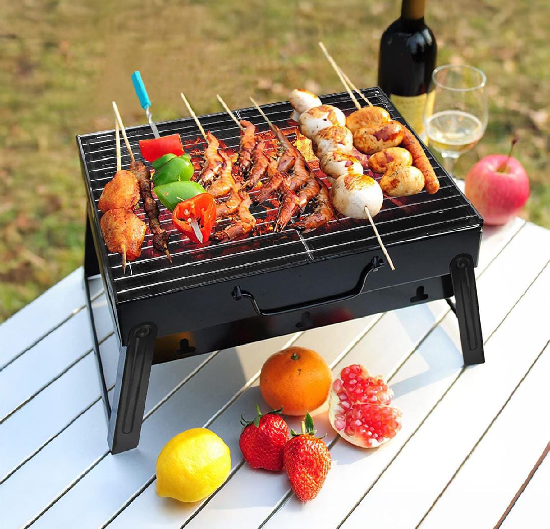 BBQ Grill Portable, Charcoal Barbecue Grill Smoker Grill for Outdoor Cooking Camping Hiking Picnics (E-3072)
