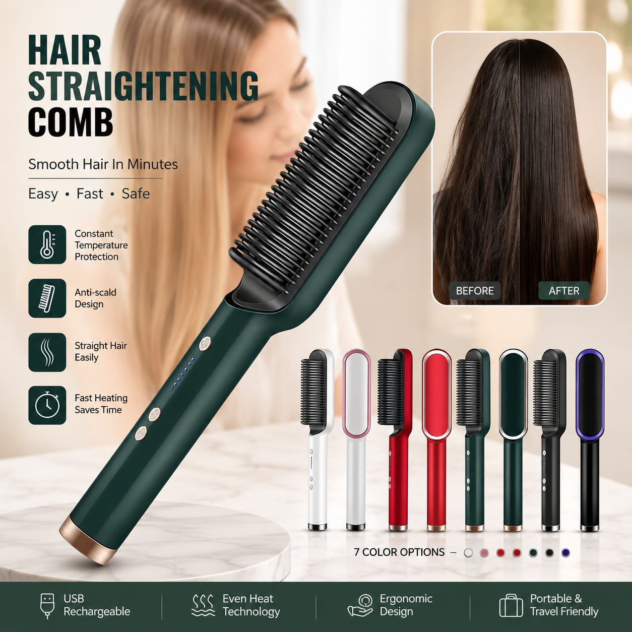 Hair Straightening Comb (EDP-3639)