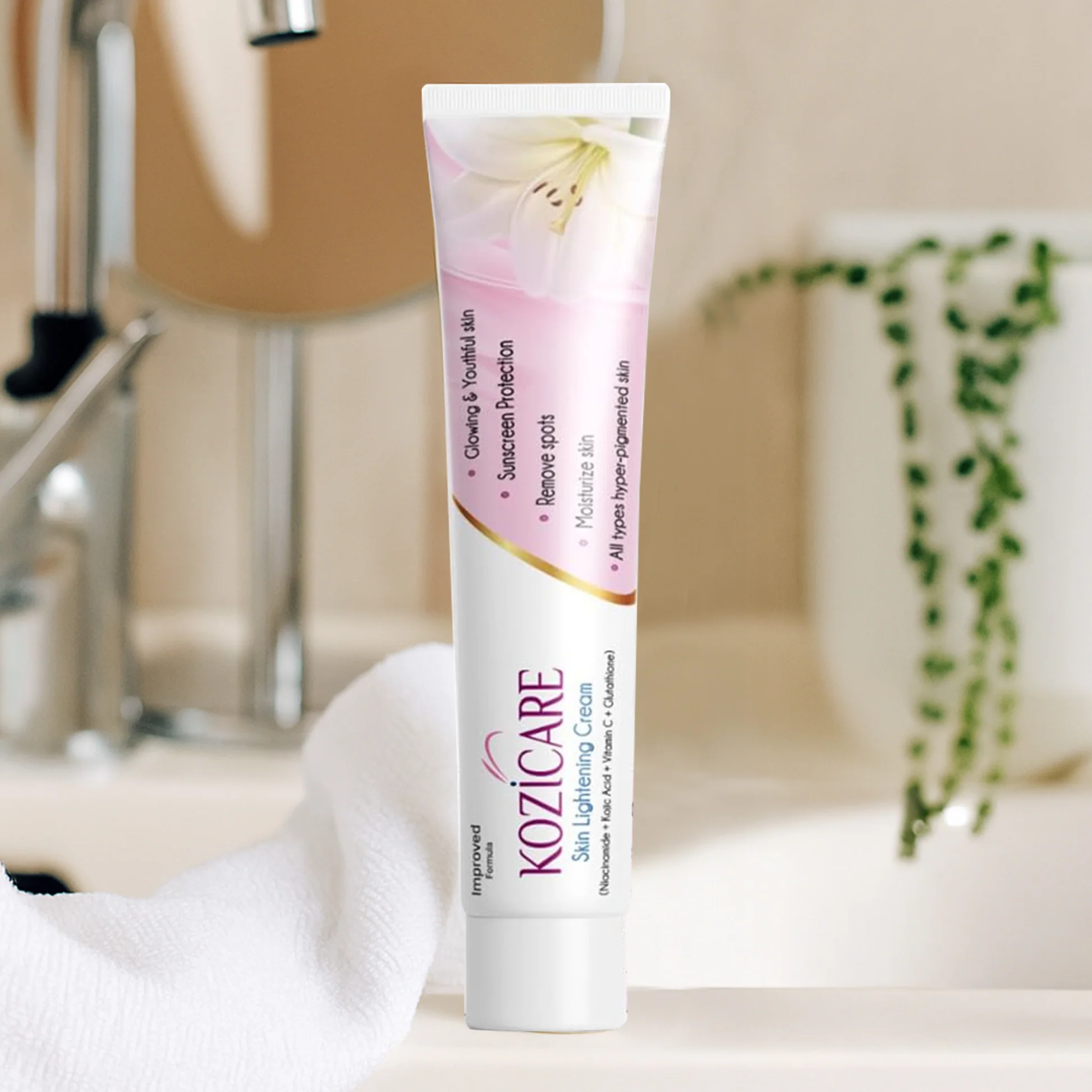 Kozicare Skin Lightening Non-Sticky Cream 15gm | Enriched with 3% Kojic Acid, 1% Alpha Arbutin, 1% Glutathione, 2% Niacinamide, 2% Vitamin C | Best for Melasma, Pigmentation, Dark/Age Spots, Uneven Sk (EDP-2444)