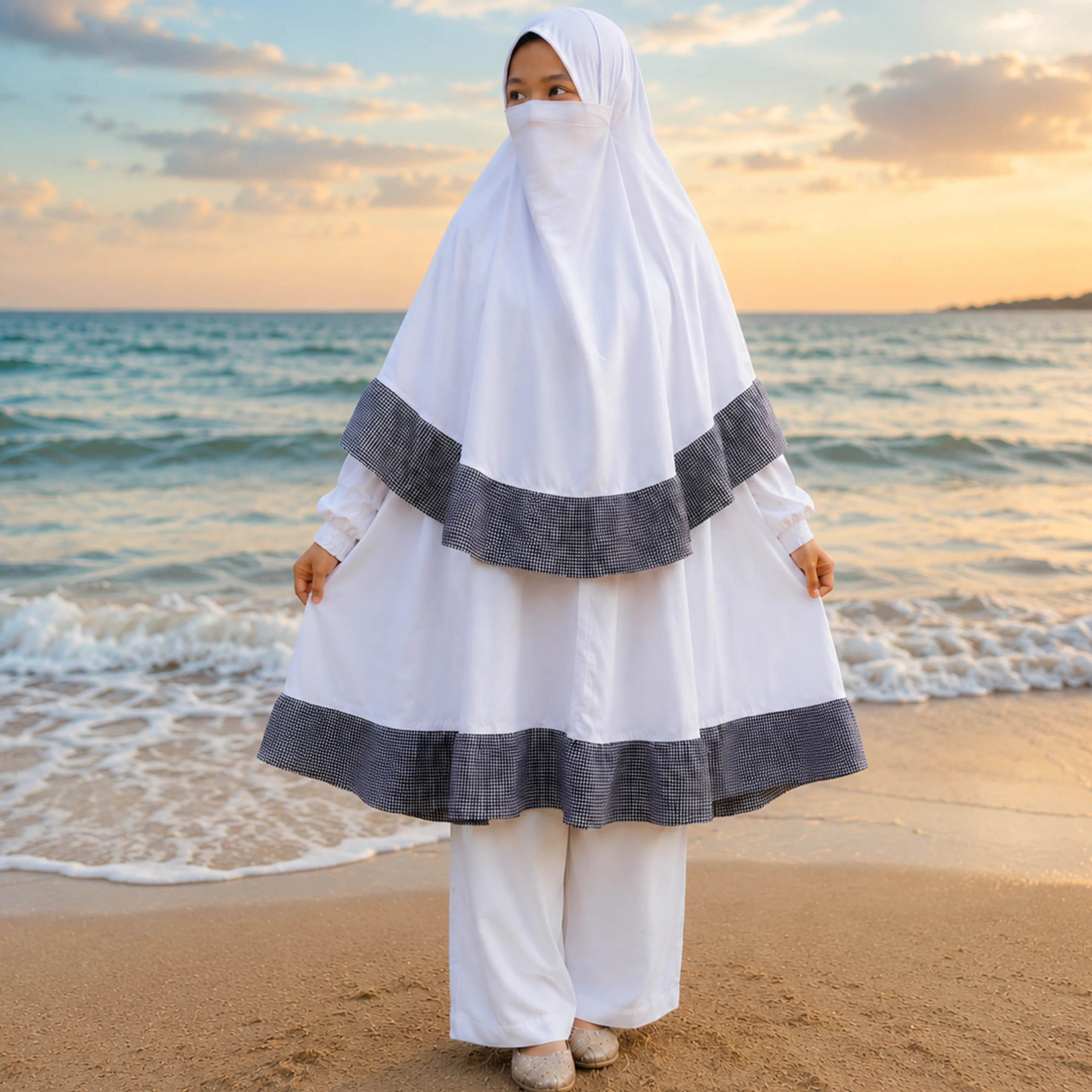 Kids Lilen Khimar Set With Kuchi D-KCK135