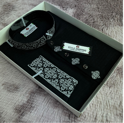 Black-Silver Pattern Embroidery Punjabi (EDP-3354)