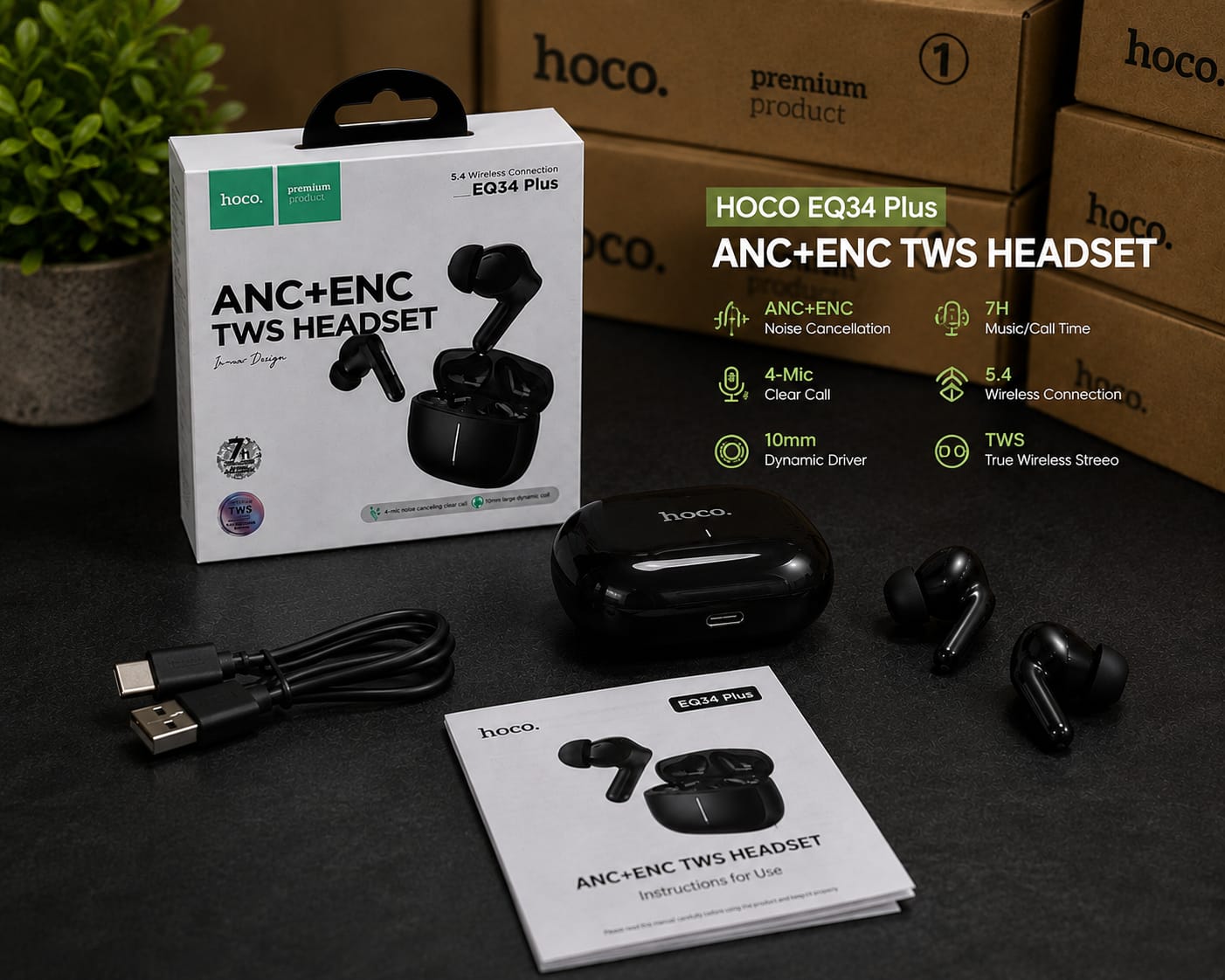 HOCO EQ34 Plus ANC+ENC TWS Headset (EDP-3628)