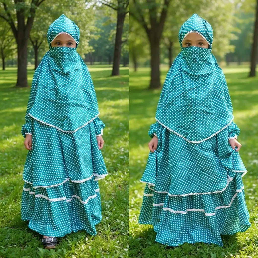 Kids Cotton Khimar Set with skart D-KCK102