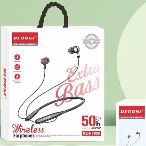 REGRSI RE- NY050 wireless earphones, 50h music time, extra bass, regrsi high quality accessorie, Bluetooth v5.0, men accessories (EDP-1822)