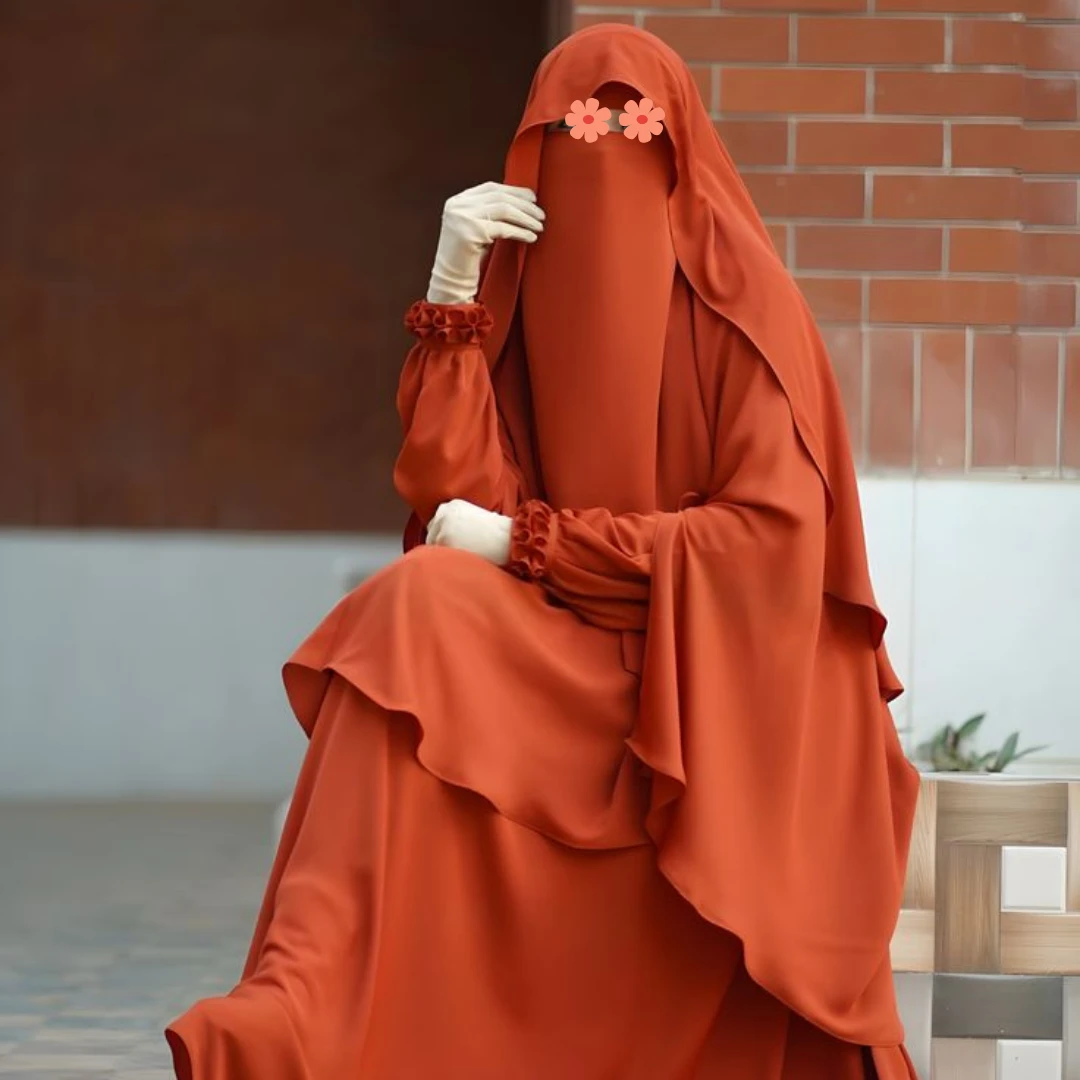 Cherry Burkha + Kuchi Hijab + Double Part Nose Niqab D-Muttaki107