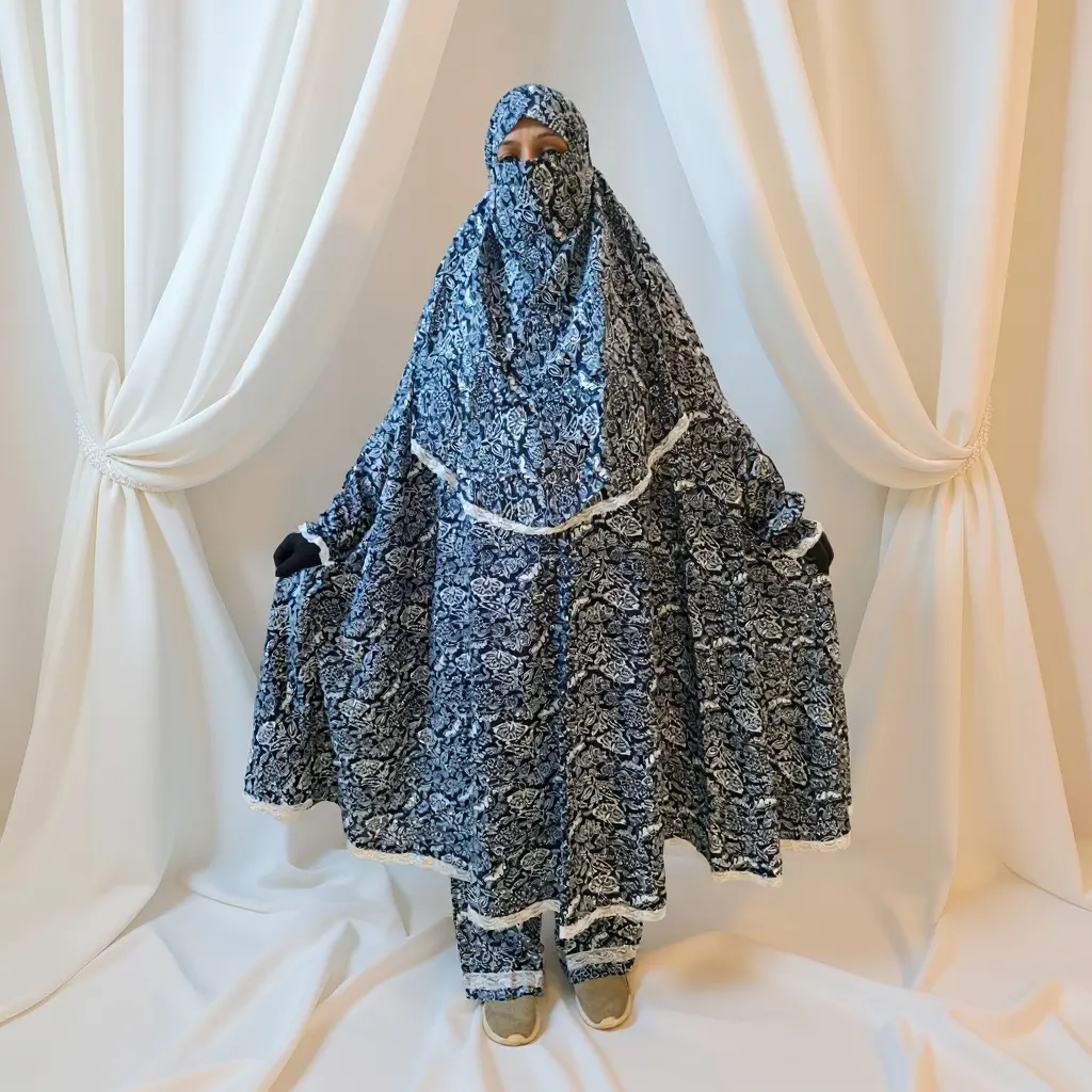 Woman Lilen Fabric Khimar Set D-WLF119