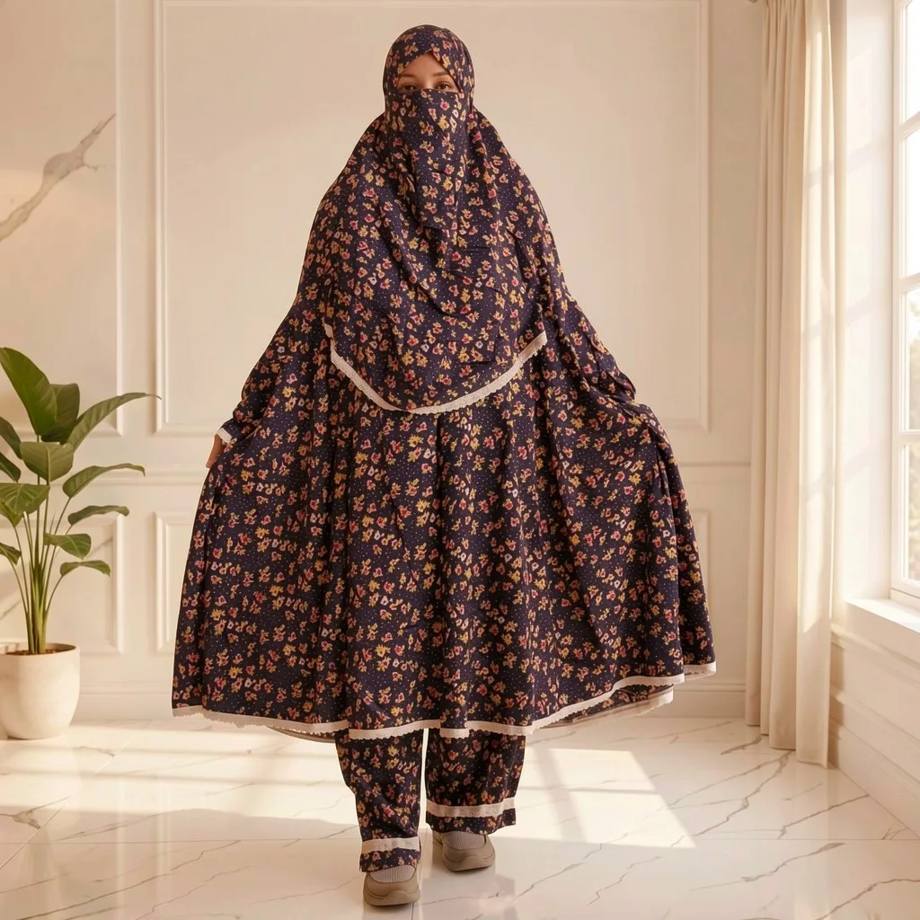Woman Lilen Fabric Khimar Set D-WLF1267