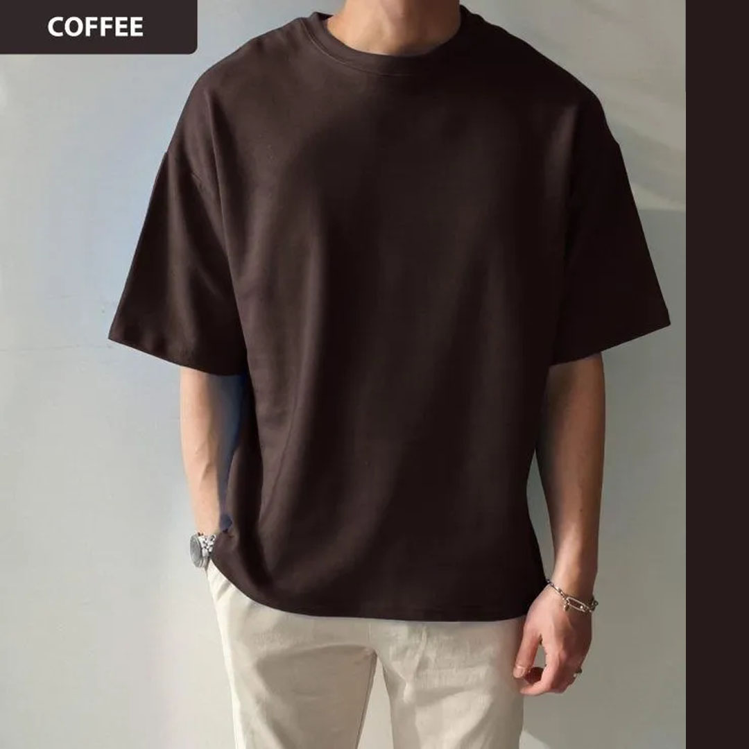 Solid Coffee Cotton Drop Shoulder T-Shirt (EDP-1488)
