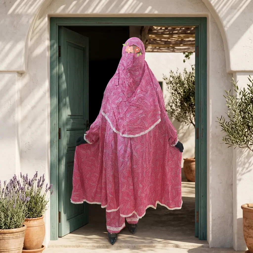 Woman Lilen Fabric Khimar Set D-WLF125