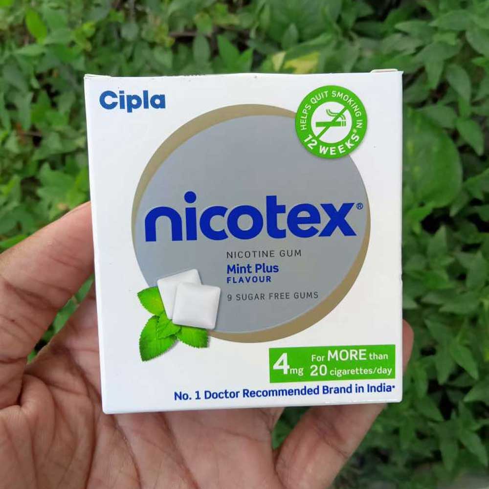 Cipla Nicotex Nicotine Sugar Free Mint Plus Gums 4Mg 12 Gums Each Pack | Helps To Quit Smoking - Who | Approved Therapy (E-2276)