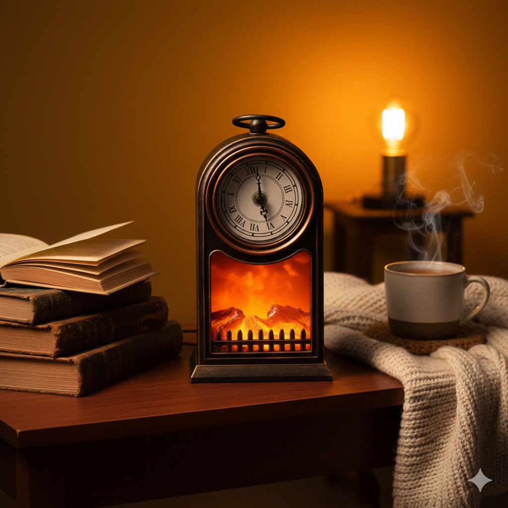 LED Fire Flames Rustic Clock (P-3277)