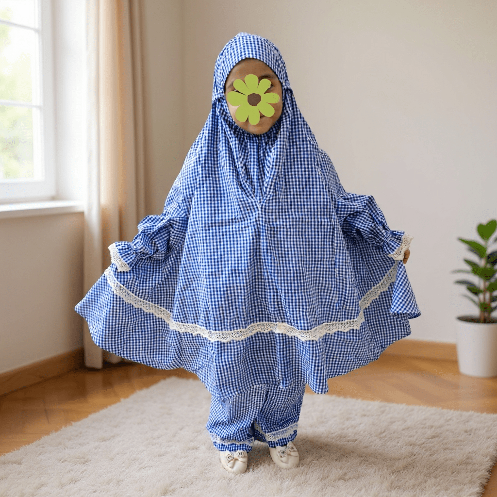 Kids mix Cotton grameen check Khimar Set D-KCK505