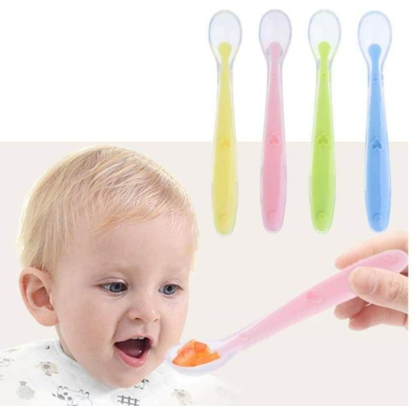 1pcs Multicolor Soft Head Cute Baby Silicone Spoon BPA Free Non-toxic Newborn Training Long Handle Baby Eating Spoon (EDP-2166)
