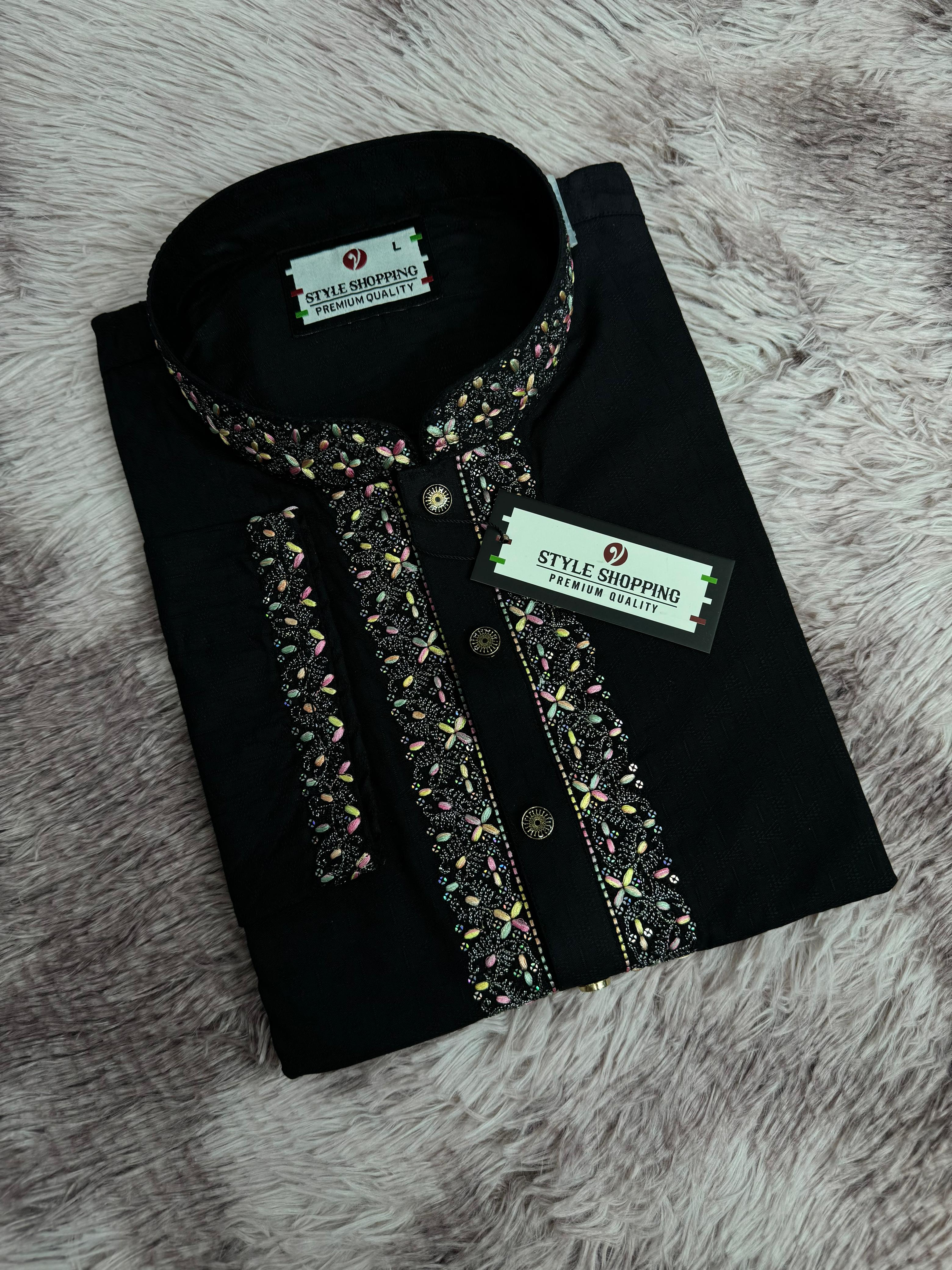 Black Sequence Embroidery Panjabi (EDP-3329)