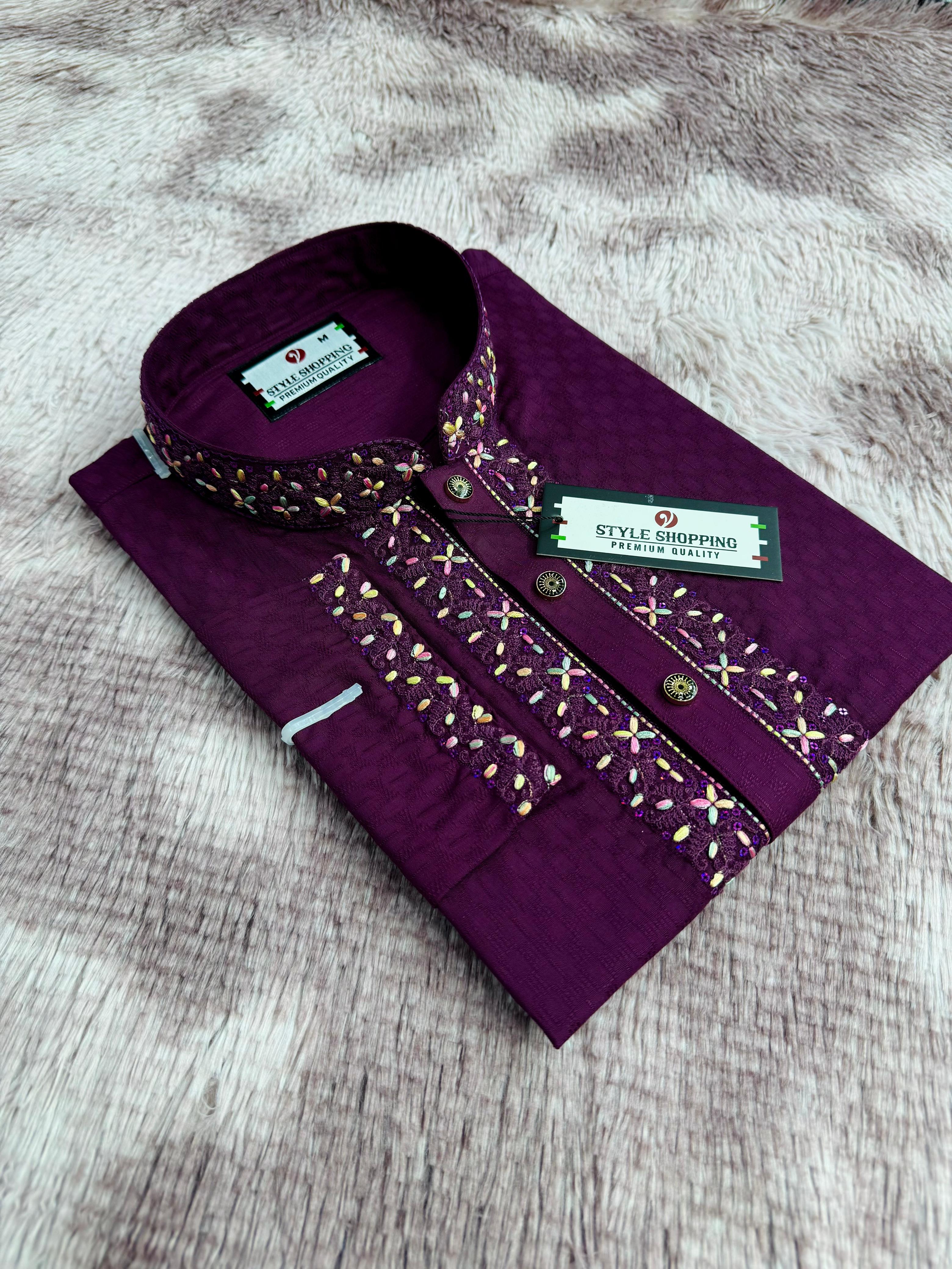Purple Sequence Embroidery Panjabi (EDP-3327)