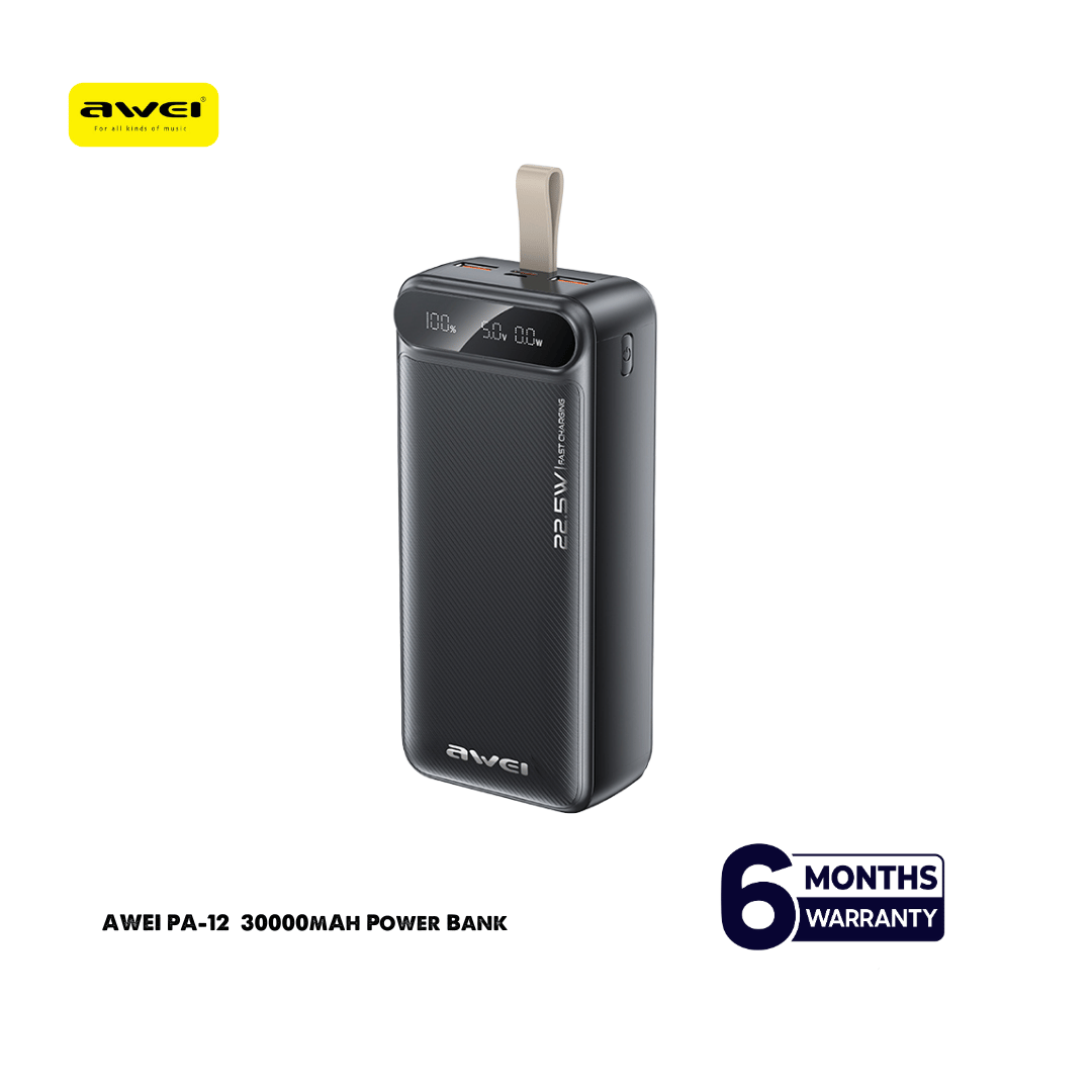 Awei PA-12 30000mah 22.5W PD Supported Fast Charging Powerbank (EDP-3100)