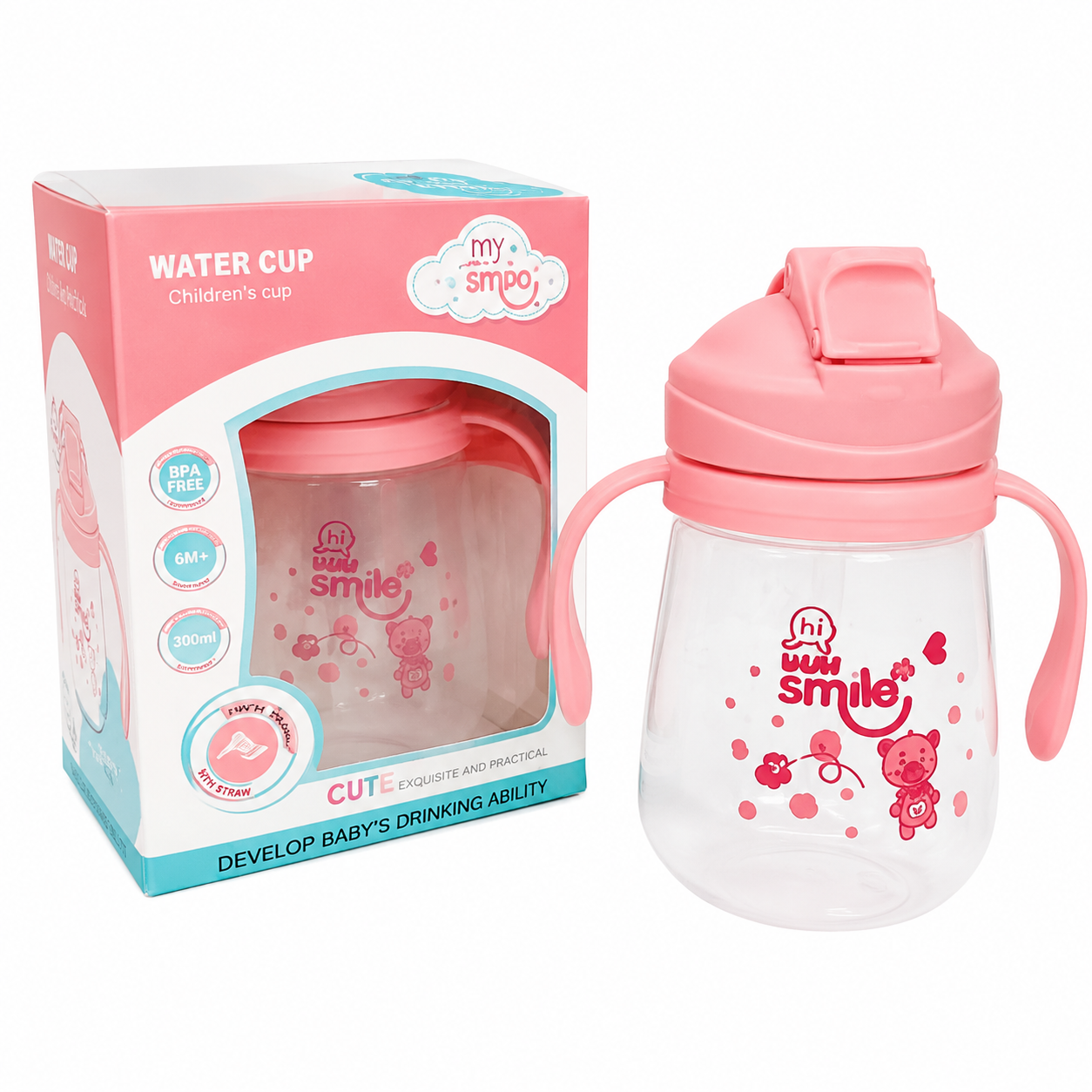 Baby Mumpot Waterbottle Smile Baby Drinking Water Pot With Straw & Pipe 300Ml Multicolor Available (EDP-2230)
