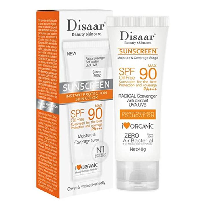 Disaar SPF90 Oil-Free Sunscreen Cream 40g | Instant Protection UVA UVB Foundation PA+++ (E-2290)