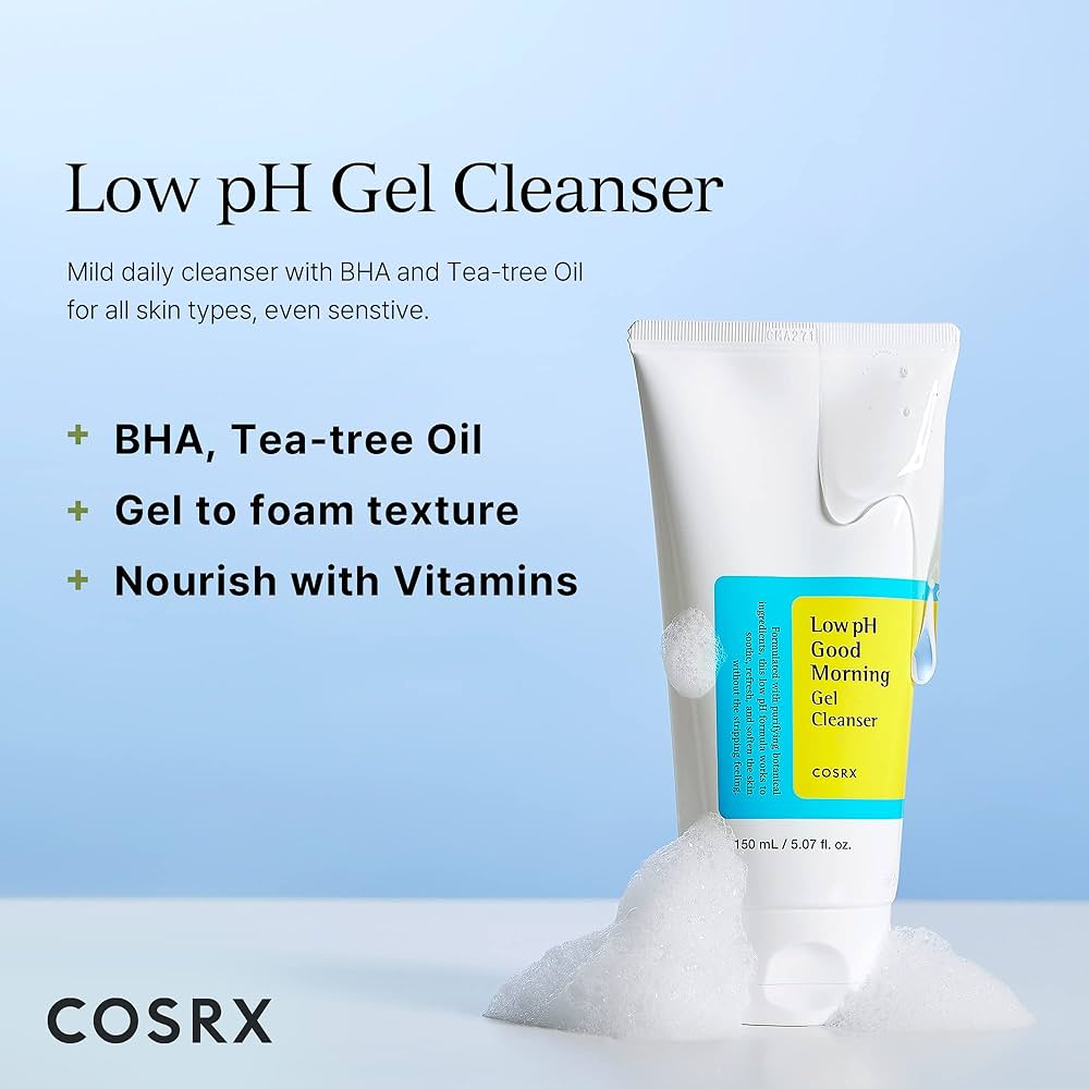 COSRX Low pH Good Morning Gel Cleanser 150ml Daily Mild Face Cleanser for Sensitive Skin with BHA & Tea-Tree Oil, PH Balancing | Korea (E-2280)