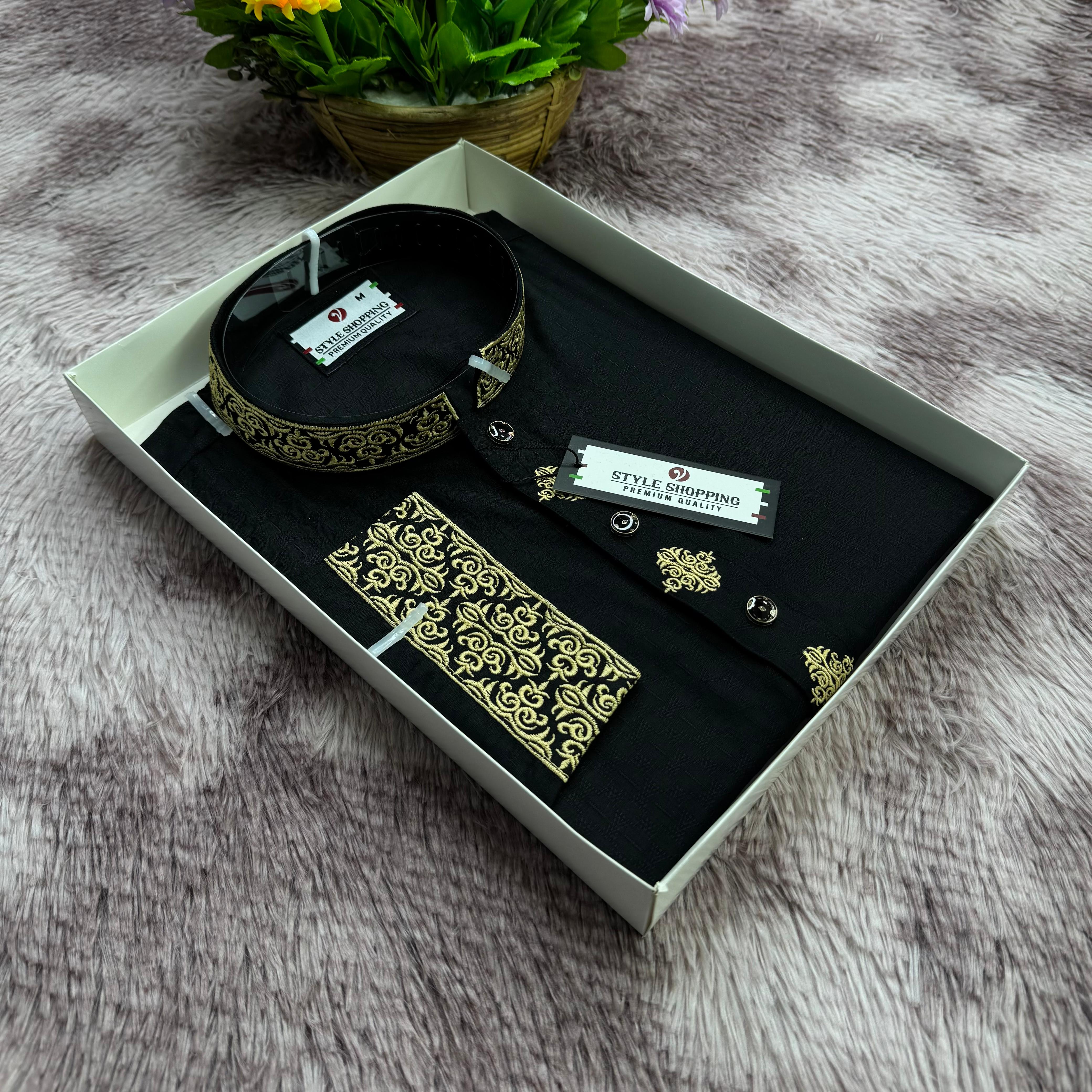 Black-Golden Pattern Embroidery Punjabi (EDP-3353)