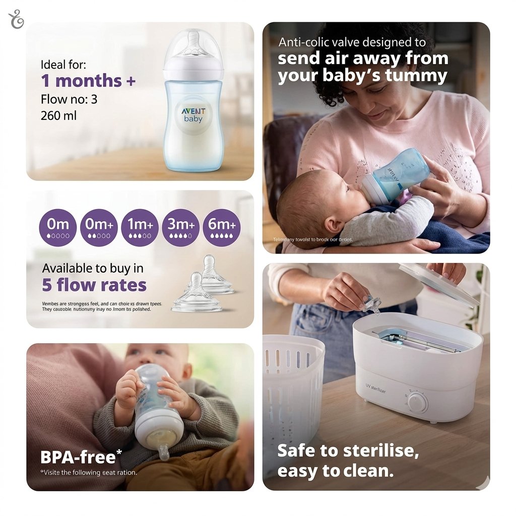 Baby Feeder - Philips Avent Natural Response Baby Bottle 1m+ 260ml Blue Plastic Bottle (EDP-2222)