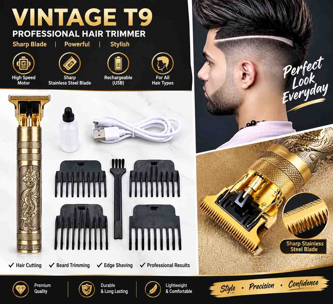 D-Vintage T9 Professional Trimmer - Golden