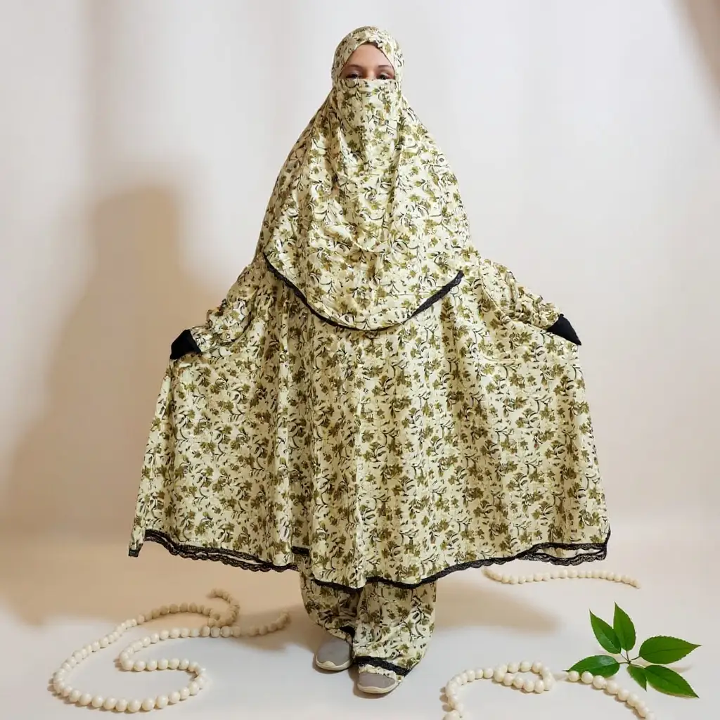 Woman Lilen Fabric Khimar Set D-WLF120