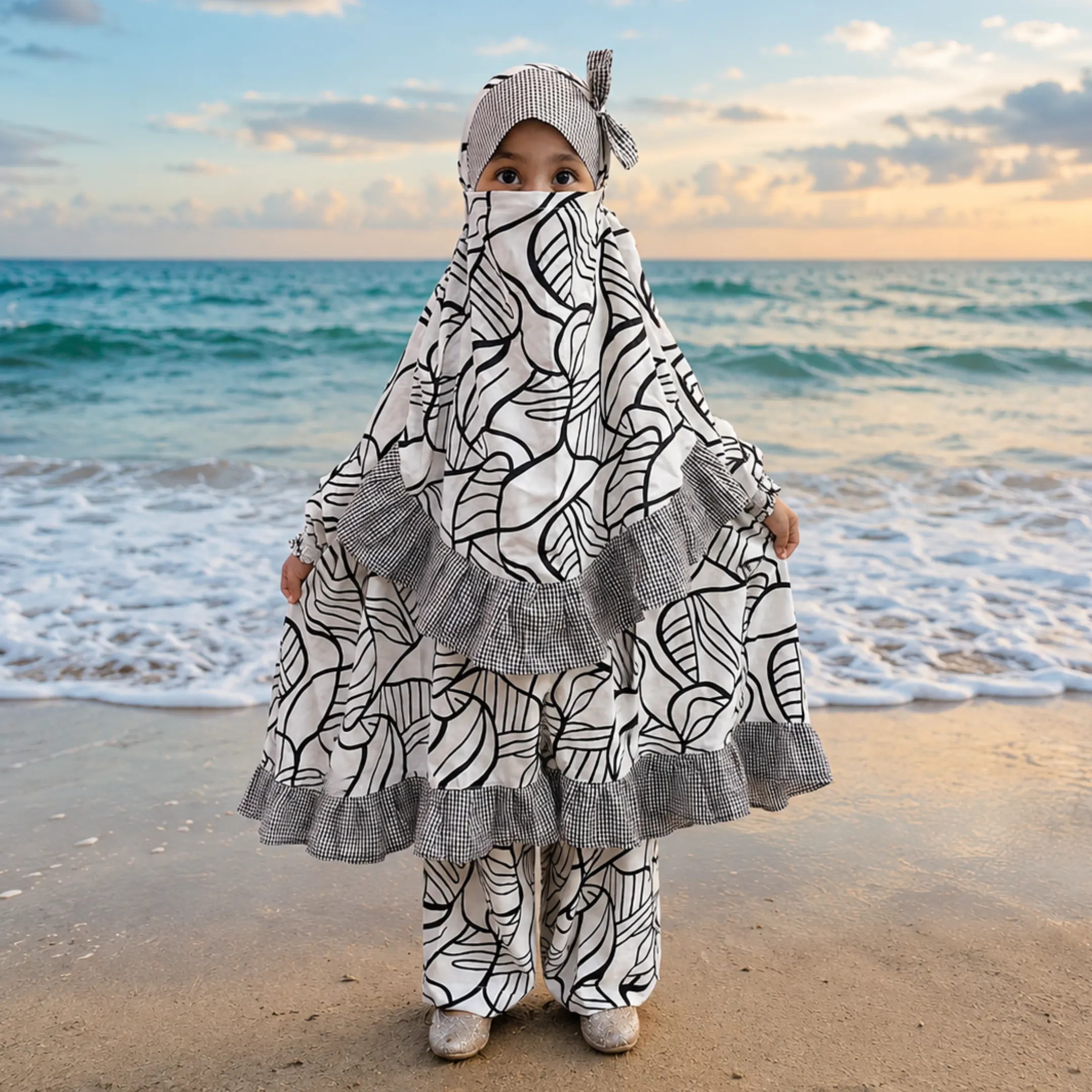 Kids Cherry Khimar Set With Kuchi D-KCKS125