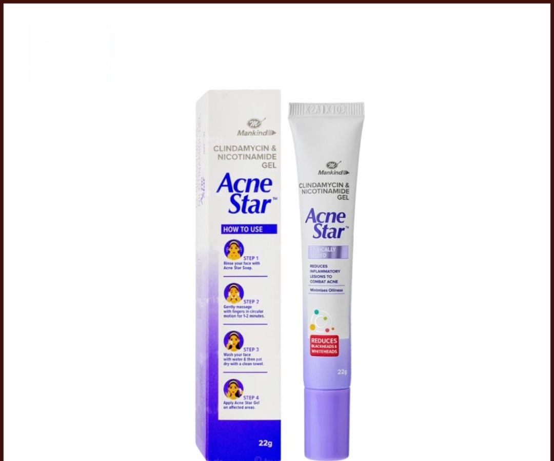 AcneStar Gel 22g Clindamycin & Nicotinamide Gel | Made in INDIA (E-2200)