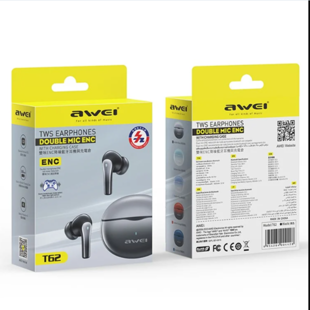 AWEI T62 ENC True Wireless Earphone Double MIC ( 6 Month Official Warranty ) (EDP-3109)